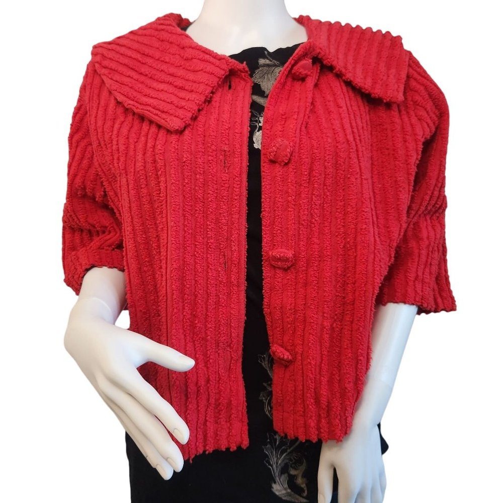 Red Chenille Short Button Front Jacket With Round… - image 1